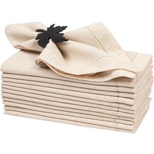 Lightnpro Flax Linen Napkins Set of 12  Hemstitched Dinner Cloth Napkins, Washable and Reusable Natural Flax Napkins for Dining, Parties, Weddings, Holiday & Everyday Use  18x18 Inch Natural Color
