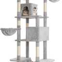 Komicoll Cat Tree, 81-Inch Tall Cat Tower with Scratching Post, Plush Multi-Level Cat Condo with 2 Perches, 2 Caves, 2 Basket, Hammock for Indoor Cats Light Grey