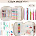 Crochet Hook Case, Lightweight Crochet Hook Organizer with Clear Zipper Pockets, Crochet Hook Holder for Knitting Needle Storage, Gift for Women and Crochet Enthusiasts (Light Brown)