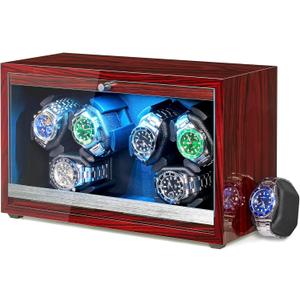 ANWBROAD Watch Winder 6 Watch Rotator with LED and Super Quiet Motor Watch Spinner 4 Rotating Modes Watches Winder box for rolex Watch Shaker with USB Cable UJWW003Y