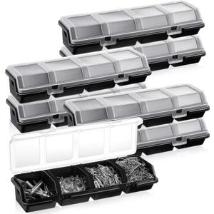 Hushee 6 Pcs Screw Organizer Box with Lid 4 Compartments Tool Bin Divider Plastic Stackable Hardware Organizer Small Part Storage Sorting Screw Box for Garage Workbench Craft Storage (Black)