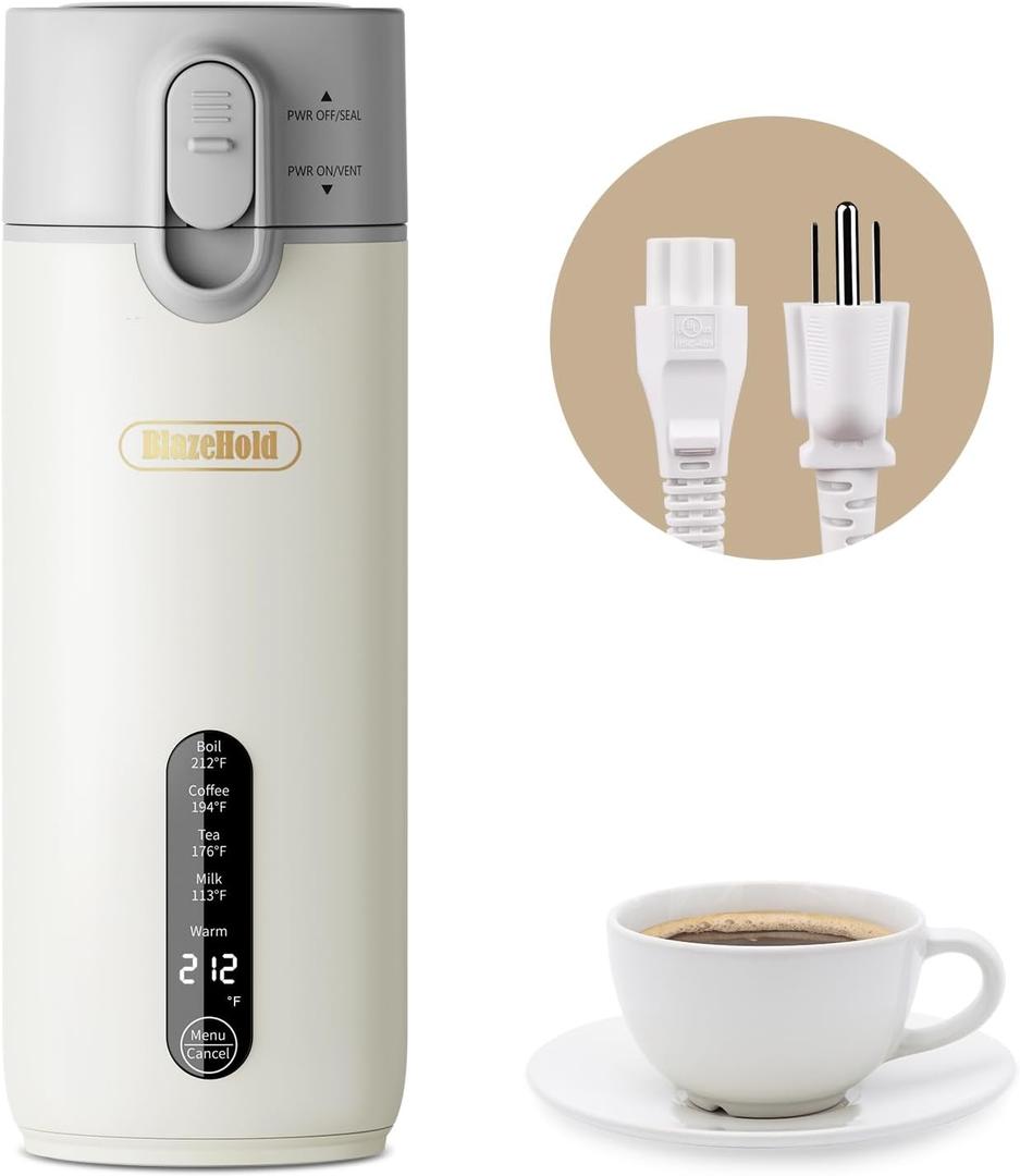 Travel Portable Electric Kettle (Non-Rechargeable), Food-Grade 316 Stainless Steel (300W/400ML) Fast-Boil Small Hot Water Boiler with 4 Temp Settings, Keep Warm, Auto Shut-Off & Boil-Dry Protection
