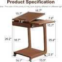 Solid Wood C Shaped End Table for Couch,Walnut C Table with Wheels,Rolling Side Table with Storage,Couch Desk with Adjustable Desktop,Rolling Tv Tray with Folding Shelf,Modern Couch Table