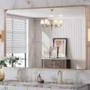 LOAAO 48”X32” Gold Bathroom Mirror, Rounded Rectangle Gold Frame Mirror, Brushed Gold Bathroom Vanity Mirror Wall-Mounted, Anti-Rust, Tempered Glass, Hangs Horizontally or Vertically
