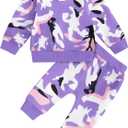 WIQI Toddler Baby Girl Clothes Cute Print Long Sleeve Pullover Sweatshirt Pants Fall Outfits Set (12-18 Months, Purple)