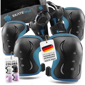 SKATEWIZ Knee and Elbow Pads for Kids 8-14 - IMPACT Size S Blue - Girls Knee Pads and Elbow Pads Set - Knee Pads Kids, Kids Knee Pads and Elbow Pads Set - Size: S (Kids/Teenagers 9 years and older)