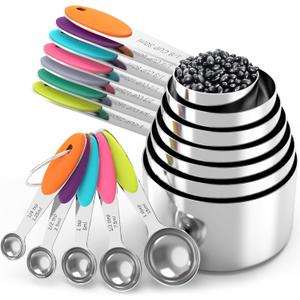 TILUCK Measuring Cups and Spoons Set, Stainless Steel, Kitchen Utensils for Cooking and Baking (12)