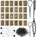 Geosar 24 Pcs Norse Vikings Runes Hair Beard Beads for Bracelets Necklace Accessories DIY Includes 7 Pcs Pull Hair Pin Quick Beader Tool and Black Rubber Bands for Women Men(Gold)