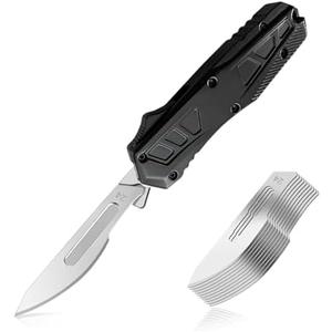 Utility Knife Box Cutter, EDC Pocket Knives for Men, Razor Knives with 10pcs #24 Replaceable Blades, Aluminum Alloy Surgical Knifes