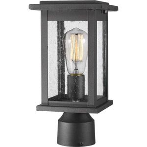 Emliviar Outdoor Post Light Fixtures, 1-Light Pillar Light in Black Finish with Seeded Glass, 1803EW1-P