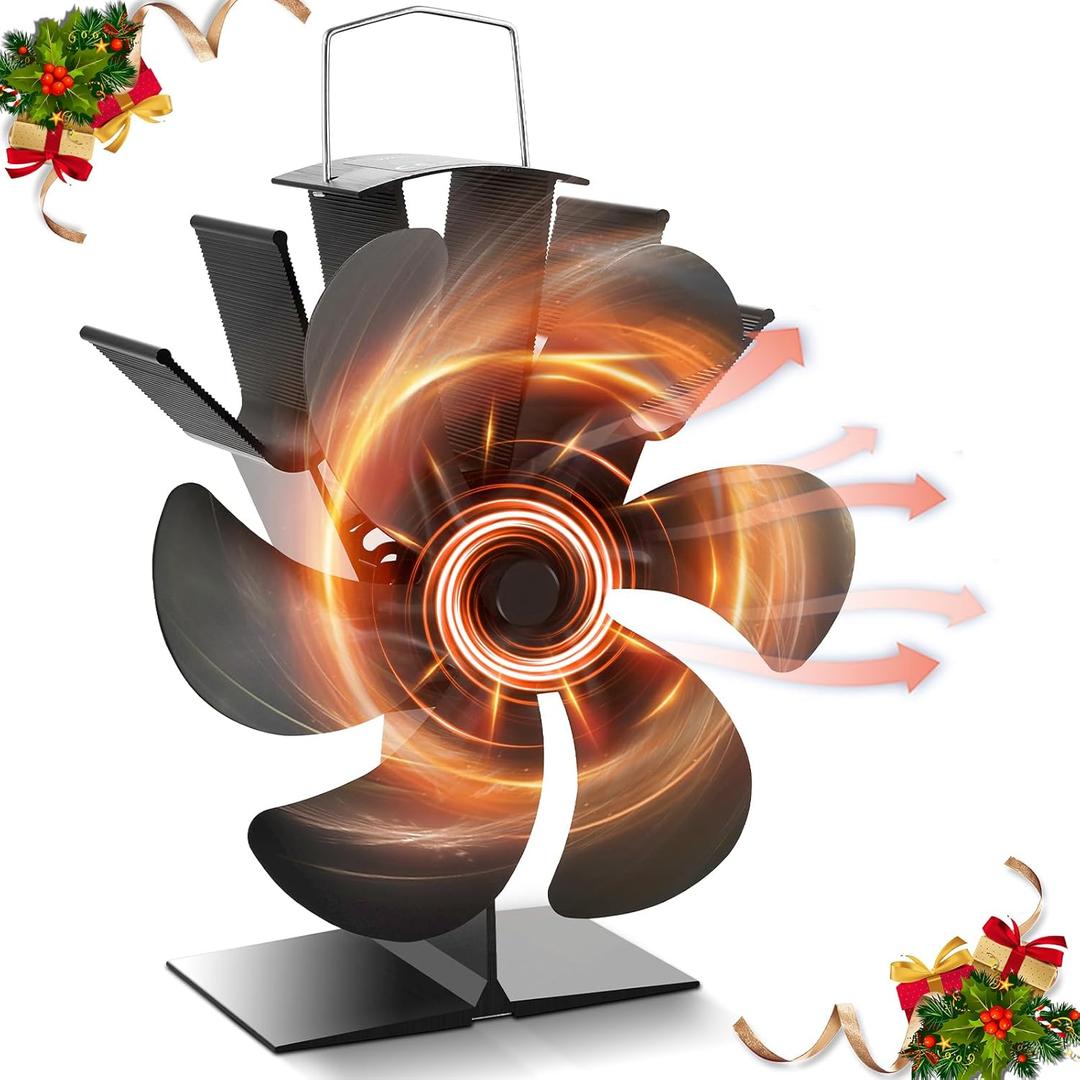 Heat Powered Wood Stove Fan for Buddy Heater - 6-Blade Fireplace Fan, Increases 80% More Warmth for Wood/Log Burner & Wood Burning Stove