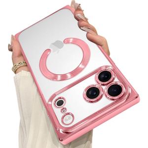 OOK Magnetic Case Made for iPhone 17 Pro Max 6.9 Inch (Compatible with MagSafe) Clear Phone Cover with Screen Protector Soft TPU Anti-Scratch Shockproof Protective Case for Women Men - Pink