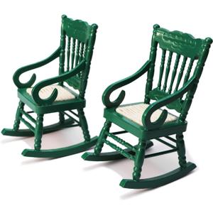 Dollhouse Chairs 2PCS Miniature Rocking Chair 1:12 Scale Wooden FurnitureAccessories Tiny Mini House Home Outdoor Cake Topper Decoration ModelLiving Room Scene Christmas Craft Displays (Green)