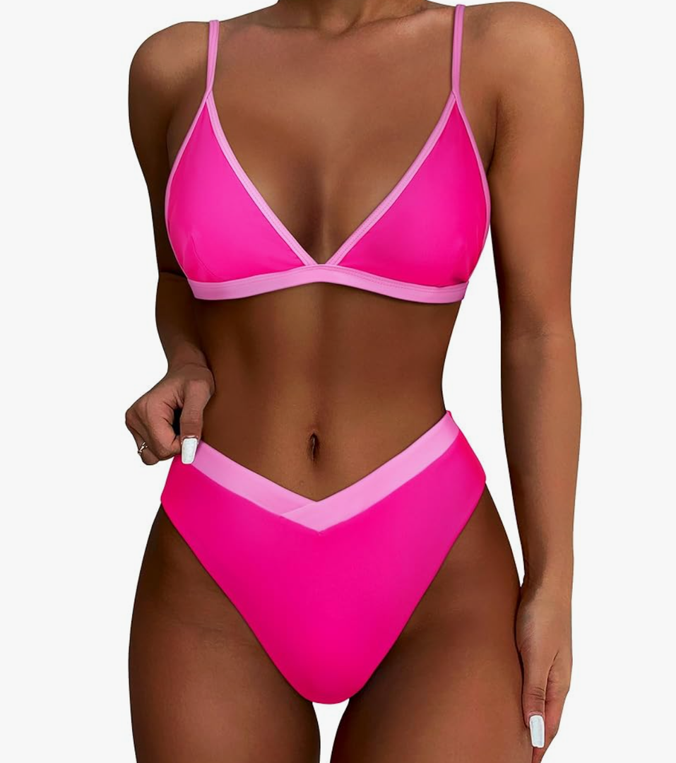 SUUKSESS Women Triangle High Cut Bikini Sets Sexy High Waisted 2 Piece Swimsuit Size S