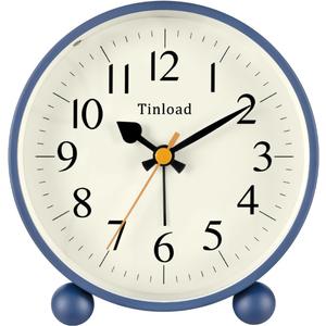 4.5" Vintage Retro Analog Alarm Clock, Super Silent Non Ticking Small Clock with Manual Light, Snooze, Battery Operated, for Living Room, Bedroom, Bedside, Desk(Blue)