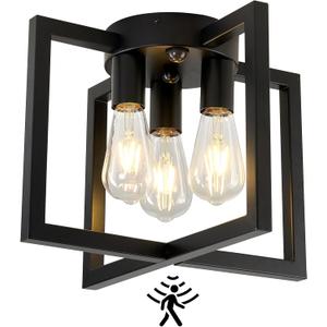 ZGLAOJT Motion Sensor Ceiling Light Fixture 3-Lights Semi Flush Mount Ceiling Light Black Industrial Indoor Chandelierfor Kitchen Living Room Bedroom Farmhouse Hallway Foyer