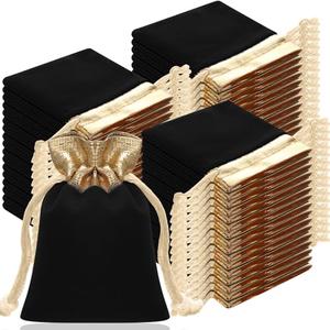 Wesnoy 200 Pieces Velvet Drawstring Pouch Bulk 2.76 x 3.54 Inches Small Jewelry Pouch Mini Gift Bags Gift Packaging Wrap Bags for Holiday Wedding New Year Party(Gold Black)
