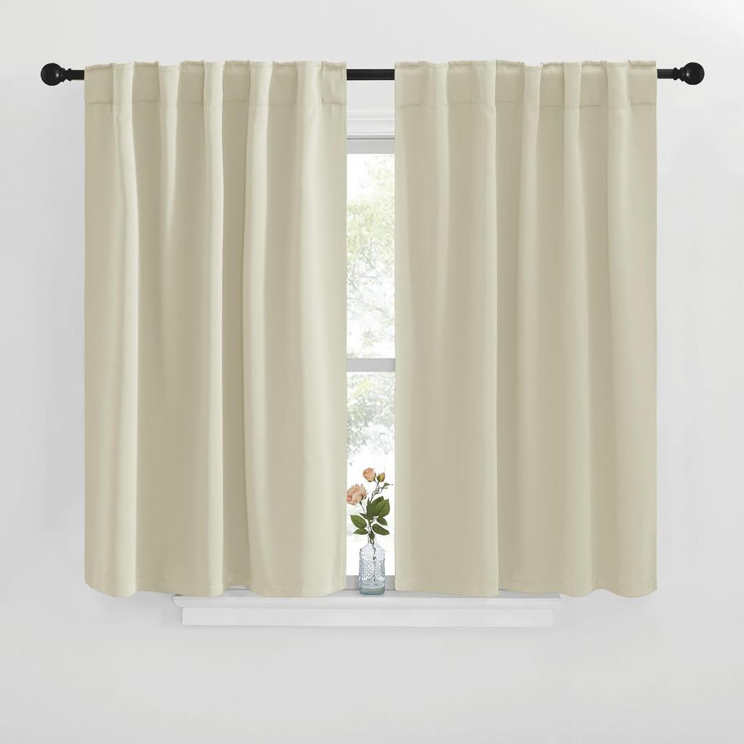 NICETOWN Blackout Window Curtains for Living Room - (Beige Color) 42x40 Inch, 2 Panels Set, Thermal Insulated Room Darkening Blackout Drapes/Draperies with Rod Pocket & Back Tab for Loft