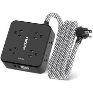 Surge Protector Power Strip - CHCORE 5Ft Braided Extension Cord with 8 Outlets with 4 USB (2 USB C) Charging Ports, Flat Plug Multi Plug Outlet Extender Charging Station for Home Office, ETL, Black