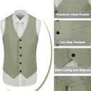 Men's Suit Linen 2 Piece Vests Short Pants Suits for Men Casual Summer Beach Groomsmen Wedding Waistcoat Set Outfit (Green, XXL)