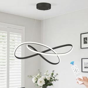 Modern Chandelier Black D20in LED Pendant Light Fixtures for Kitchen Island, Contemporary Ring Chandelier High Ceiling with Remote Control for Dining Room Living Room Entryway, 3000-6500K