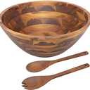 AIDEA Salad Bowls, Wooden Salad Bowls Set, Large Acacia Wood Serving Bowl for Fruits, Salad, 12.5" Big Salad Bowl with Serving Utensils
