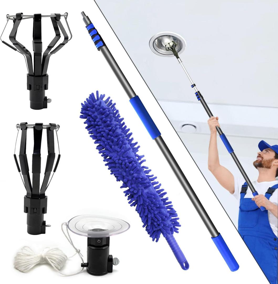 26FT Reach Light Bulb Changer for High Ceilings, Light Bulb Extension Pole Changer with Basket, Suction Cups and Duster, Light Bulb Remover Tool for High Ceilings and Recessed Lights