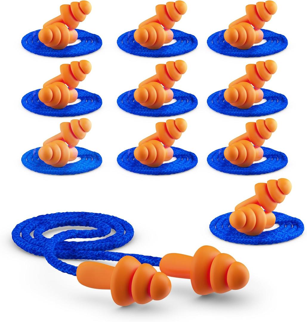 Quality Reusable Earplugs 20 Pair - 25dB Corded Silicone Ear Plugs for Shooting Construction Work Ear Plugs Motorcycle Range Hunting Hearing Protection Ear Protection for Mowing Earplugs Reusable