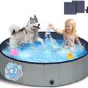 Foldable Dog Pool - 47" Kiddie Pool with Hard Plastic - Non-Slip Thickened Bottom Portable Pet Swimming Pool for Small Medium Large Dogs, Puppies & Kids(Gray)