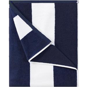 Cotton Oversized Beach Towel - Large 70 x 35 Inch Pool Towel, Navy Blue Striped Quick Dry Swimming Cabana Towel