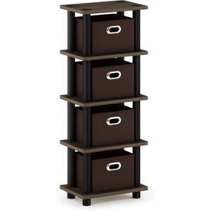 FURINNO Turn-N-Tube 4-Bins System Rack, Columbia Walnut/Black/Dark Brown (7.7"D x 11.3"W x 28.8"H)
