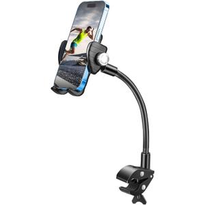 EEEKit Gooseneck Bike Phone Holder, Universal Handlebar Phone Mount Clamp for Wheelchair, Mic Stand, Indoor Cycling Bike, Compatible with 4.7-7.0in Smartphones