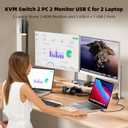 KCEVE KVM Switch 2 Monitors 2 Computers USB C, KVM Switch USB-C for 2 Laptops Sharing 2 Monitors and 4 USB3.0 Devices, 4K@60Hz, 100W PD, MST, Wired Remote(4K USBC HDMI 2 in 2 Out KVM)