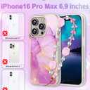 Compatible with iPhone 16 Pro Max Case for Women Girls, Girly Cute Phone Case for iPhone 16 Pro Max with Flower Phone Charm Lanyard, Shockproof Hard Protective Case 6.7 Inch Purple Marble