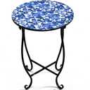 Patio Side Tables, 14"" Indoor Outdoor Metal Side Table for Poolside Bistro Balcony Yard Porch Bedside, Weather Resistant Metal Accent Table for Indoor Outdoor Use, Easy Assembly (Blue)