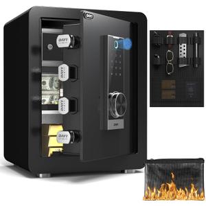 DAYI Biometric Fingerprint Safe Box, 2.0 Cubic Feet Home Safes with Fireproof Bag, Digital Touchpad Security Safe for Money Cash Documents, Dual Alarm System - DF-45 Pro