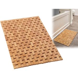 Bamboo Bath Mat - Foldable Wooden Bathmat - Accessories for Bathroom Sauna Spa Tub Step and Floor - 24 x 16 x 0.4 Inches [LxWxH] - Modern Farmhouse Decor Design