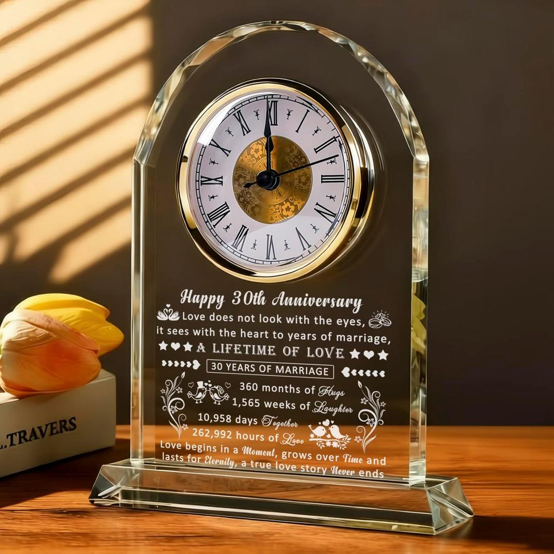 30th Anniversary Wedding Clock Gifts for Husband Wife, 30 Year Anniversary Romantic Gift for Him Her, Pearl Anniversary Clock Gifts for Couple Women Men, 30 Years of Marriage Gifts