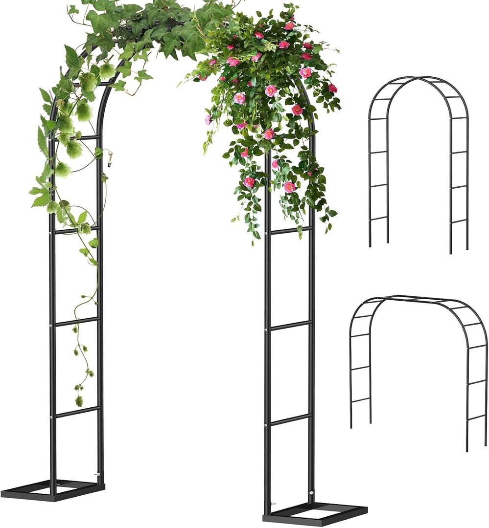Sunexinlo Metal Garden Arbors - 2 Sizes, Weighted Arch with Base for Outdoor, Wedding Decoration, Black