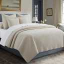 Levtex Home - Pick-Stitch Artisan Natural Quilt Set - King Quilt (106x92in) and 2 King Shams - Textured - Reversible - Cotton, Quilt - King/Cal King