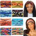 Wide African Headbands for Women Boho Twist Head Bands Elastic Turban Headwraps for Lady Yoga Sports Workout Stretchy Hairband, Pack of 6