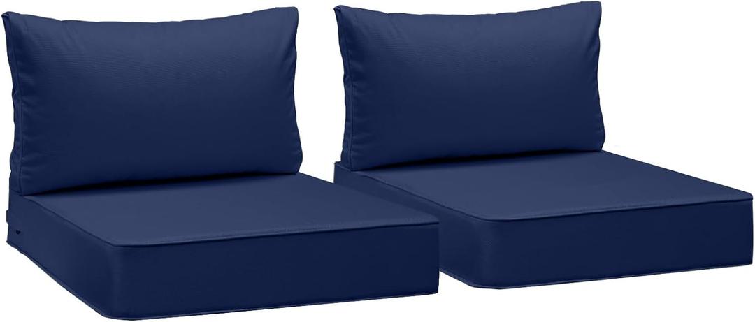 AAAAAcessories Outdoor Deep Seat Cushions, Waterproof, Fade-Resistant Patio Furniture Replacement Cushions, 25.5" x 25.5" x 5" + 25.5" x 13.5", Set of 2, Navy Blue