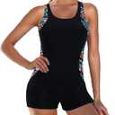 Zando One Piece Swimsuit Women Boyleg Swimsuits for Women One Piece Tummy Control Bathing Suit Sporty Boyshorts Swimwear (12-14, Red Flower)