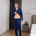 2 x Men's Silky Satin Pajama Sets Mens Sleepwear Big and Tall Pajamas for Men Loungewear Summer Pjs Lounge Set M-5XL (Blue, XL)
