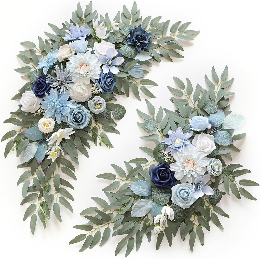Artificial Wedding Arch Flowers Kit (Pack of 2) for Wedding Arch, Bridal Shower, Ceremony and Reception Backdrop Decoration (Blue Inspiration)