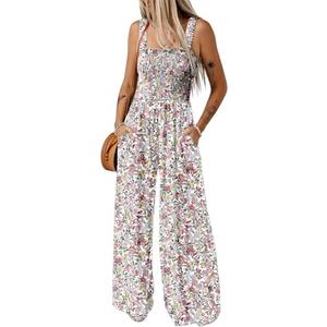 Dokotoo Women's Casual Loose Overalls Jumpsuits One Piece Sleeveless Printed Wide Leg Long Pant Rompers With Pockets, Medium