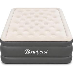 Beautyrest Sky Rise Twin Size Air Mattress with Built-in Pump, 18" Raised Inflatable Bed with Comfort Top, Offset Coil Support, Anti-Leak Pump, Carry Bag, 700 lb Capacity