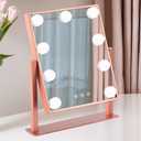Makeup Mirror with Lights, Hollywood Mirror Lighted Vanity Mirror with 9 LED Bulbs, Touch Control Design 3 Colors Dimmable Bulbs Detachable 10X Magnification 360Rotation(Rose Pink)