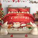 Queen Size Comforter Set with 2 Pillowcases, Happy Merry Christmas Santa Claus Soft 3 Pcs Bedding for Kids and Adults Bedroom Bed Decor