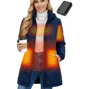 Women Heated Jacket Battery Pack Included Rechargeable 12v Work Coat Puffer Fleece Clothing Apparel Electric USB Self Heat Sweater Sweatshirt Vest Hoodies Warm Pant Gloves Socks Hat Navy. Size L
